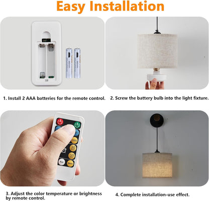 XSDeTu Rechargeable Battery Operated Wall Sconces Set of 2, Modern Battery Powered Wall Light with Wooden Arm & Remote Control, Adjustable 3 Colors Dimmable Wall Lamps for Bedroom, Living Room