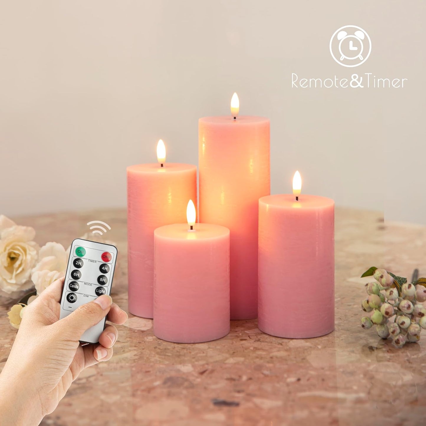 LUSHARBOR Flameless Candles, 4 Pack Battery Operated Candles with Remote, Real Wax LED Fake Candles with Timer Flickering for Christmas Wedding Home Party D3 H 5" 6" 7" 9" White