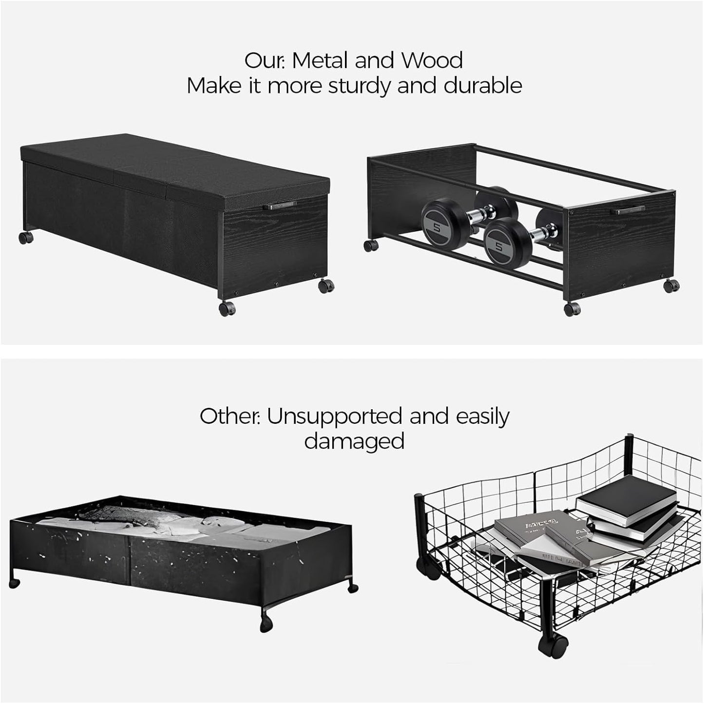 FOUCSSOMEI Under Bed Drawers on Wheels, XXXXL Size, UnderBed Storage with Wheels, Wooden Under Bed Storage, Heavy Duty, Patented Design