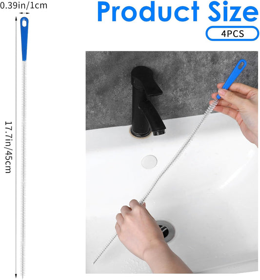 4 Packs Snake Drain Hair Removal Tools, 17.7" Long Flexible Drain Cleaning Brush, Sewer Drains Brush, Drains Clog Remover, Shower Clog Remover for Curved Pipes and Slim Holes