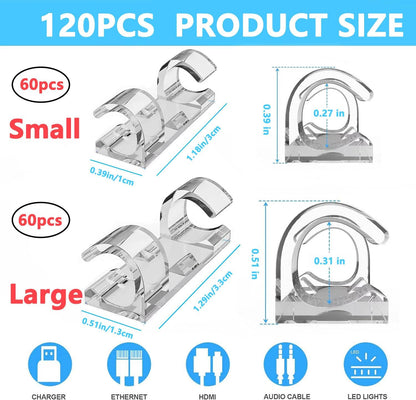 40 PCS Cable Clips (Small & Large),Adhesive Cable Clips for Wall,Finisher Wire Clamp for TV PC Laptop,Cable Management Clips Outdoor Light Clips