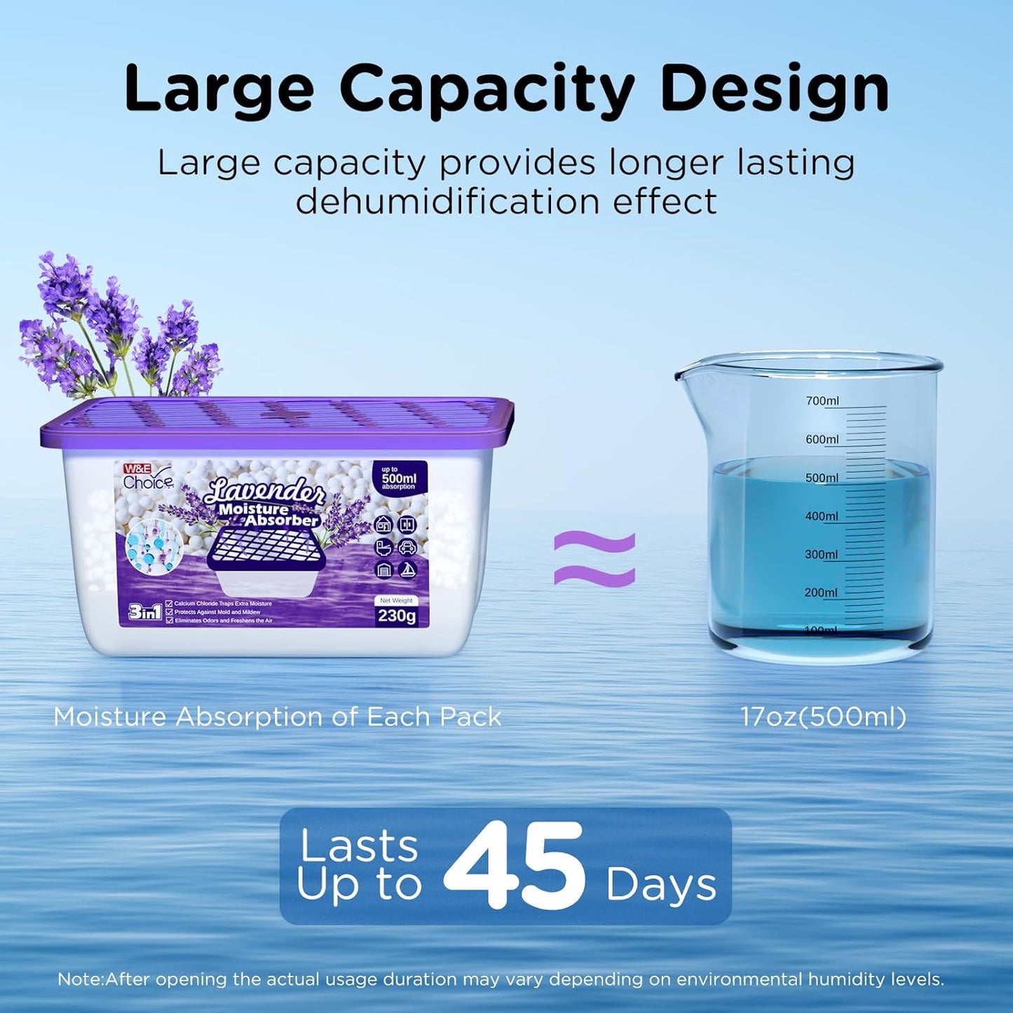 W&E Choice Moisture Absorbers with Lavender Scent, Portable Dehumidifier for Closet & Bathrooms, Kitchen, Humidity Absorber Odor Eliminator Absorber, 12Pack
