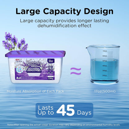 W&E Choice Moisture Absorbers with Lavender Scent, Portable Dehumidifier for Closet & Bathrooms, Kitchen, Humidity Absorber Odor Eliminator Absorber, 12Pack