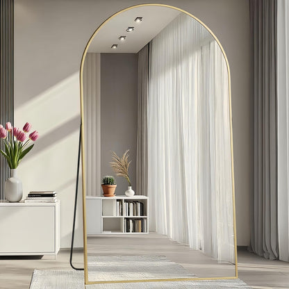 Prywot Arched Full Length Mirror, 70"x26" Free Standing Floor Mirror, Modern Full Body Mirrors with Stand, Wall Mirrors with Aluminum Alloy Frame for Bedroom,Living Room, Gold