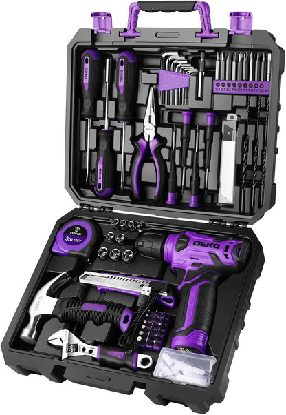 DEKOPRO Tool Set：Tool Kit with 8V Cordless Drill,Tool Box with Drill,Hand Drill Set for Men & Women,Home Tool Kits for House Repair,Handyman,DIY 126 Piece