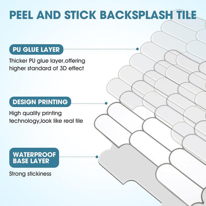 20 Sheets Peel and Stick Tile Backsplash - Waterproof & Removable Self Adhesive Wall Tiles with Realistic Tile Look for Kitchen, Bathroom, RV (12x12 Inch)