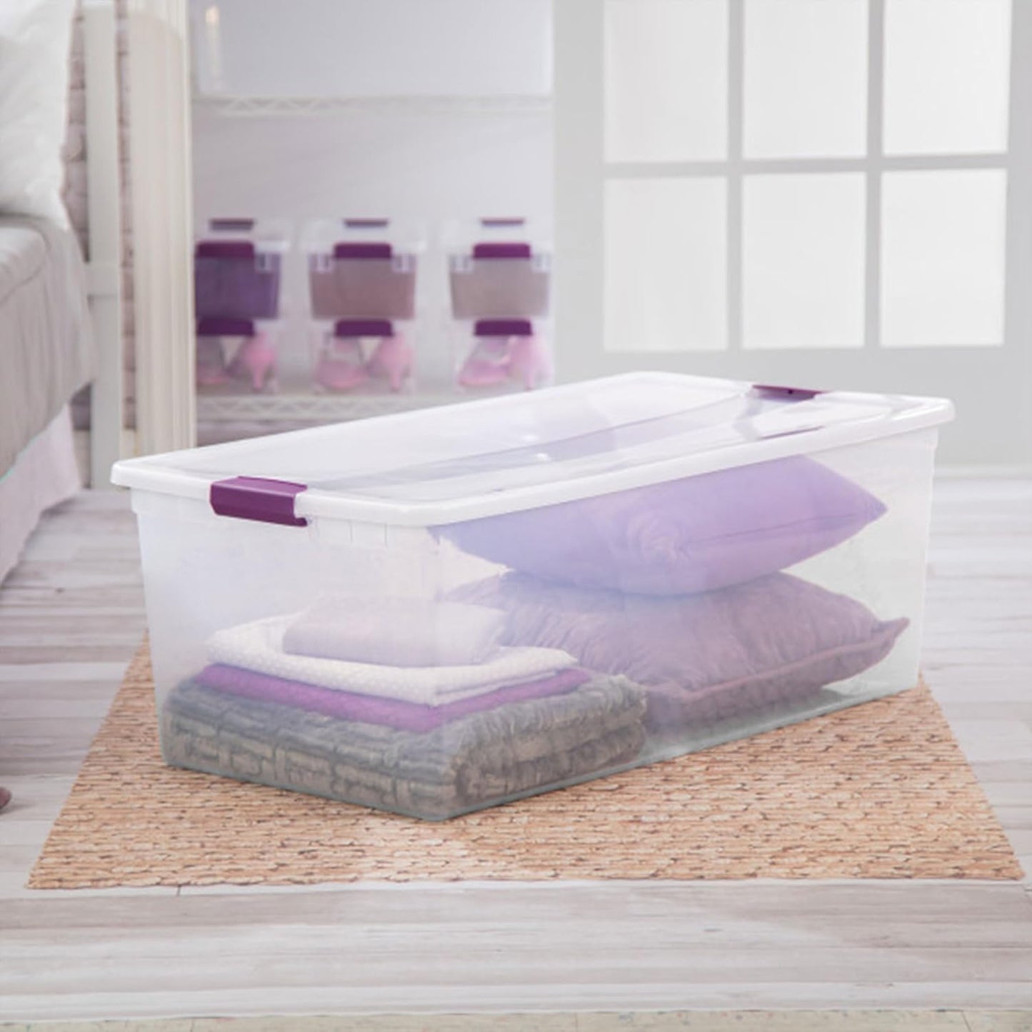 Sterilite 8-Pack 60 Quart ClearView Latch Box, Wheeled Underbed Organizer Bins with Latching Lids - Clear Plastic Organization Containers for Closet, Bedroom, Shelving Units and Everyday Home Storage