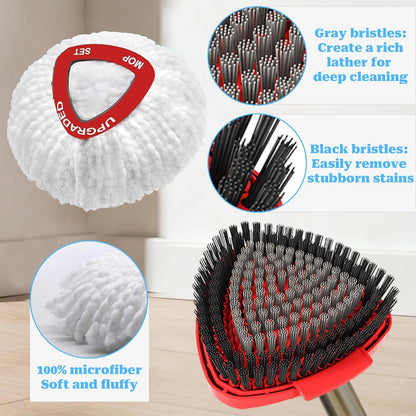 Spin Mop Replace Head for EasyWring 1 Tank,Upgraded Scrub Brush Replacement Head Compatible with Ocedar, 4 Microfiber Refills, 1 Handle, 1 Base and 1 Cleaning Brush Combo Set