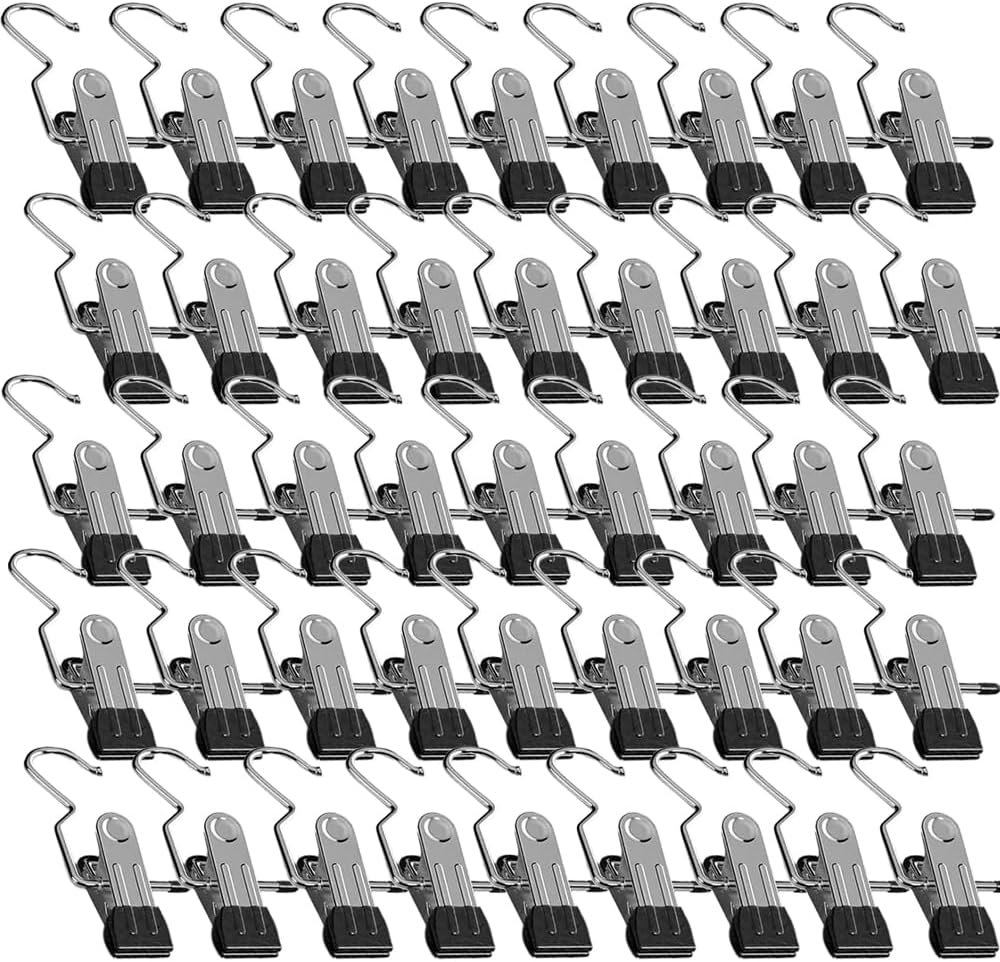 Space-Saving Clothespin Hat Pants Storage Hanging Travel Hook, Stainless Steel Boot Hangers Clips Boot Hangers for Closet, Laundry Hooks Hanging Clips Clothes Pins Socks Towel Clips (Black, 10Pcs)