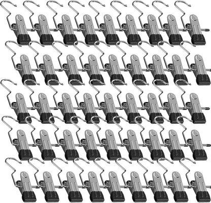 Space-Saving Clothespin Hat Pants Storage Hanging Travel Hook, Stainless Steel Boot Hangers Clips Boot Hangers for Closet, Laundry Hooks Hanging Clips Clothes Pins Socks Towel Clips (Black, 10Pcs)