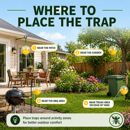 Wasp Trap Outdoor Hanging 3 Pack – Reusable Yellow Jacket & Hornet Catcher, No-Escape Funnel Design, Chemical-Free for Patio Garden BBQ Yard