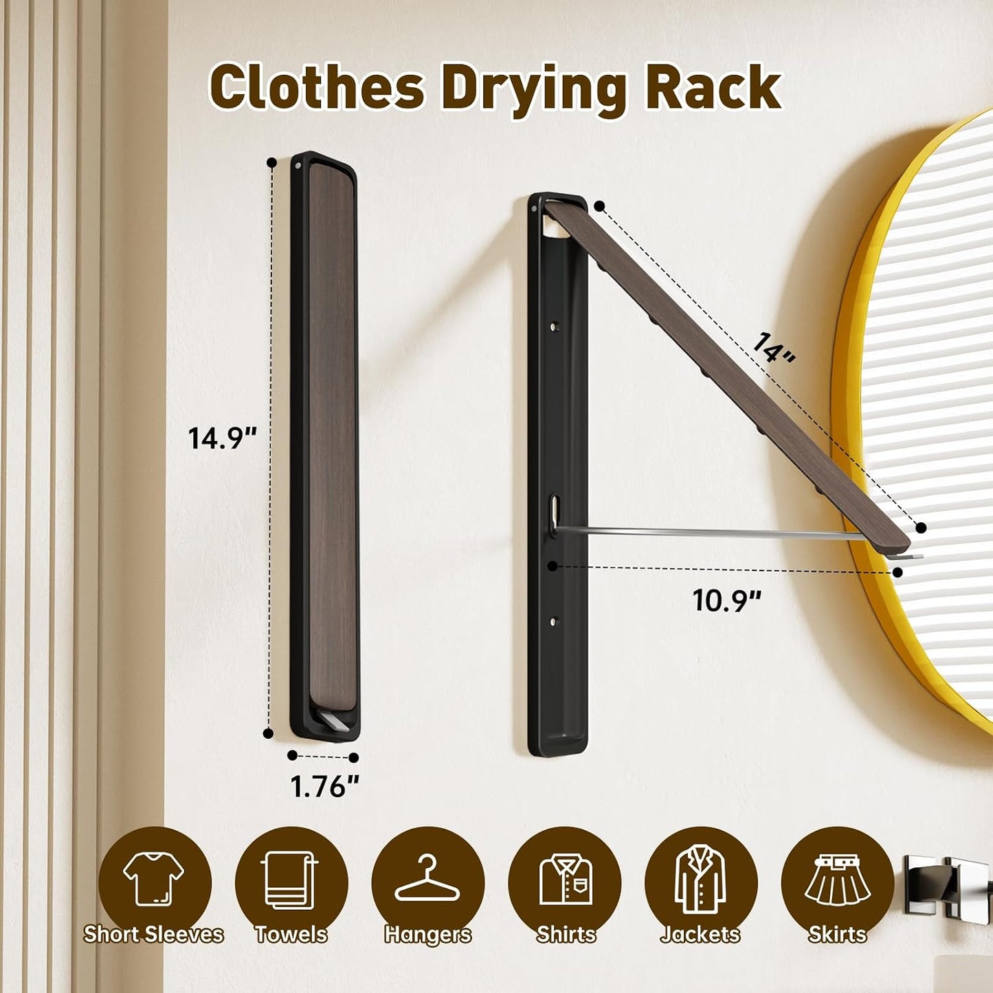 Clothes Drying Rack, Laundry Room Wall Mounted Retractable Clothes Hanger Drying Rack, Laundry Clothing Drying Rack Folding Indoor or Outdoor, Easy Installation Aluminium Dryer, 1pcs(White)
