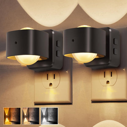 L LOHAS LED Night Light Projector, Night Lights Plug into Wall, Dusk to Dawn Sensor, 180°Rotating Nightlight for Kids, 0-150LM Dimmable Soft White Ambient Lighting for Bathroom, Decor, Gifts, 2 Pack