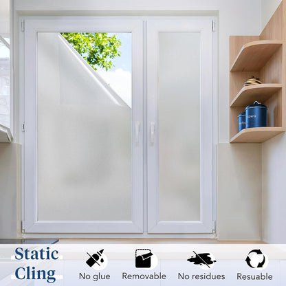 Haton Reeded Glass Window Privacy Film, Static Cling Non-Adhesive Frosted Film, UV Blocking Heat Control Removable Window Sticker for Bathroom Door Home Office, 17.5" x 78.7"