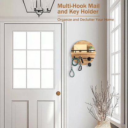 dreampossible Key Holder for Wall Decorative with Shelf and Hooks, Mail Organizer Wall Mount, Circular Design Entryway Key Rack Hanger, Rustic Home Decor (Black)