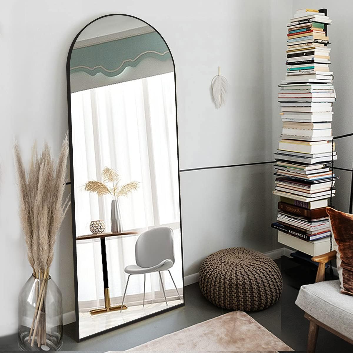 OGCAU Floor Full Length Mirror, 56"x20" Arched Full Body Mirror, Hanging or Leaning, Standing, Wall Mounted with Aluminum Frame for Bedroom Living Room, White