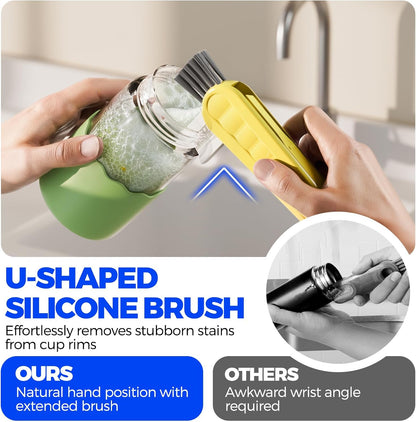 6 Pack Holikme 4 in 1 Cup Lid Cleaning Brush Set with 3 Straws, Multifunctional Bottle Brush, Silicone Cup Lid Gap Cleaner, Bristle Crevice Cleaning Brush, Flat End Brushes, Navy & Black & Olive
