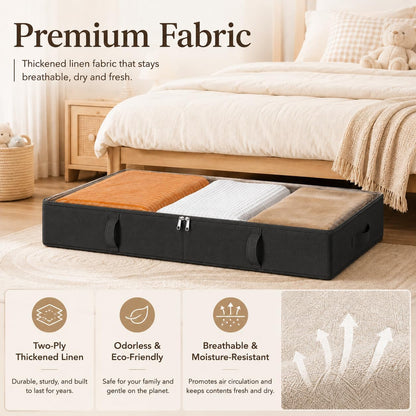 Vailando Side-Supported Under Bed Storage Containers, 6 Inches Tall 60L Underbed Storage Bins with Sturdy Handles and Sidewalls, Closet Organizer for Clothes, Blankets, Seasonal Items, Beige, 2-Pack