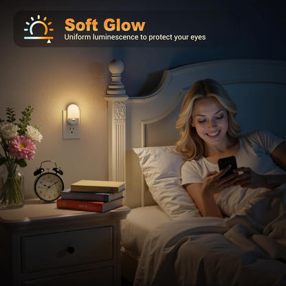 JandCase Motion Sensor Night Light, 2 Pack Motion Activated Night-Lights, 3000K Warm White LED Night Lights Plug into Wall, 30/60LM Adjustable Brightness, for Kids Adults Bathroom Bedroom