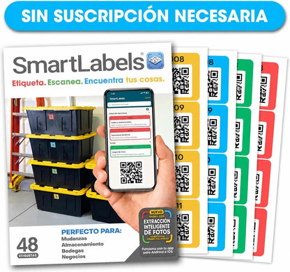 Smart Labels QR Code Stickers with AI Photo Analysis App - Auto-Creates Item Descriptions - No Typing - Made in USA - QR Code Labels for Storage & Inventory Tracking, Organization & Moving, Pack of 48