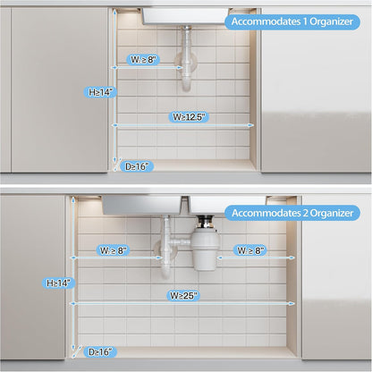 ADBIU Under Sink Organizer 2 Pack, Adjustable Height (11"-15.75") Under Cabinet Storage, 2 Tier Pull Out Sliding Drawers for Kitchen Bathroom, Heavy Duty Metal Shelf, White
