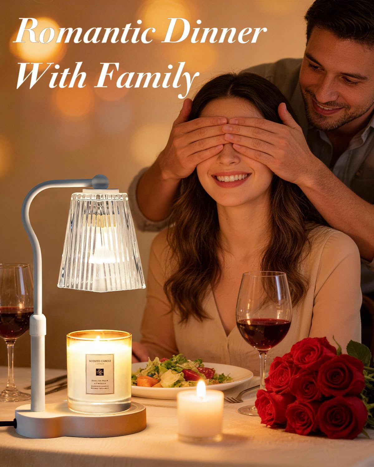 Candle Warmer Lamp with Timer & Dimmable Settings, Adjustable Height Flameless Scented Wax Melter for Jar Candles, Elegant Home Decor Warmer Lamp with 2 Bulbs, Gift for Women Mom Friend Family, Black
