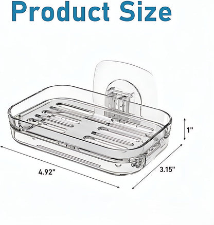 Soap Dish for Shower Clear Soap Holder Pull-Out Water Tray No Drilling Required Strong Fixation for Rv Bathroom and Kitchen Easy（1 Pack）