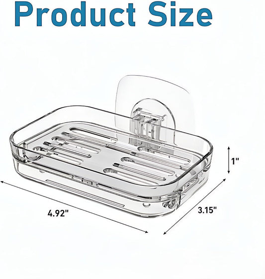 Soap Dish for Shower Clear Soap Holder Pull-Out Water Tray No Drilling Required Strong Fixation for Rv Bathroom and Kitchen Easy（1 Pack）