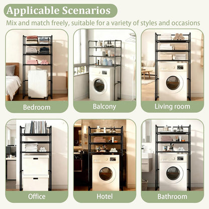 Over The Washer Storage Shelf – Multi-Tier Laundry Room Organizer, Space-Saving Over Washer Shelf with Dual Color Options (Black/White)(Black)