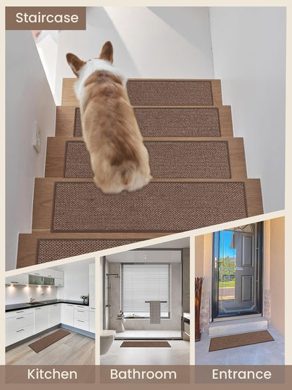 Stair Treads for Wooden Steps Indoor, Peel and Stick Stair Tread,Stair Runners, Non-Slip Carpet Stair-Treads for Kids, Elders & Pets, Machine Washable, Reusable(15PCS,30"x8",Beige)