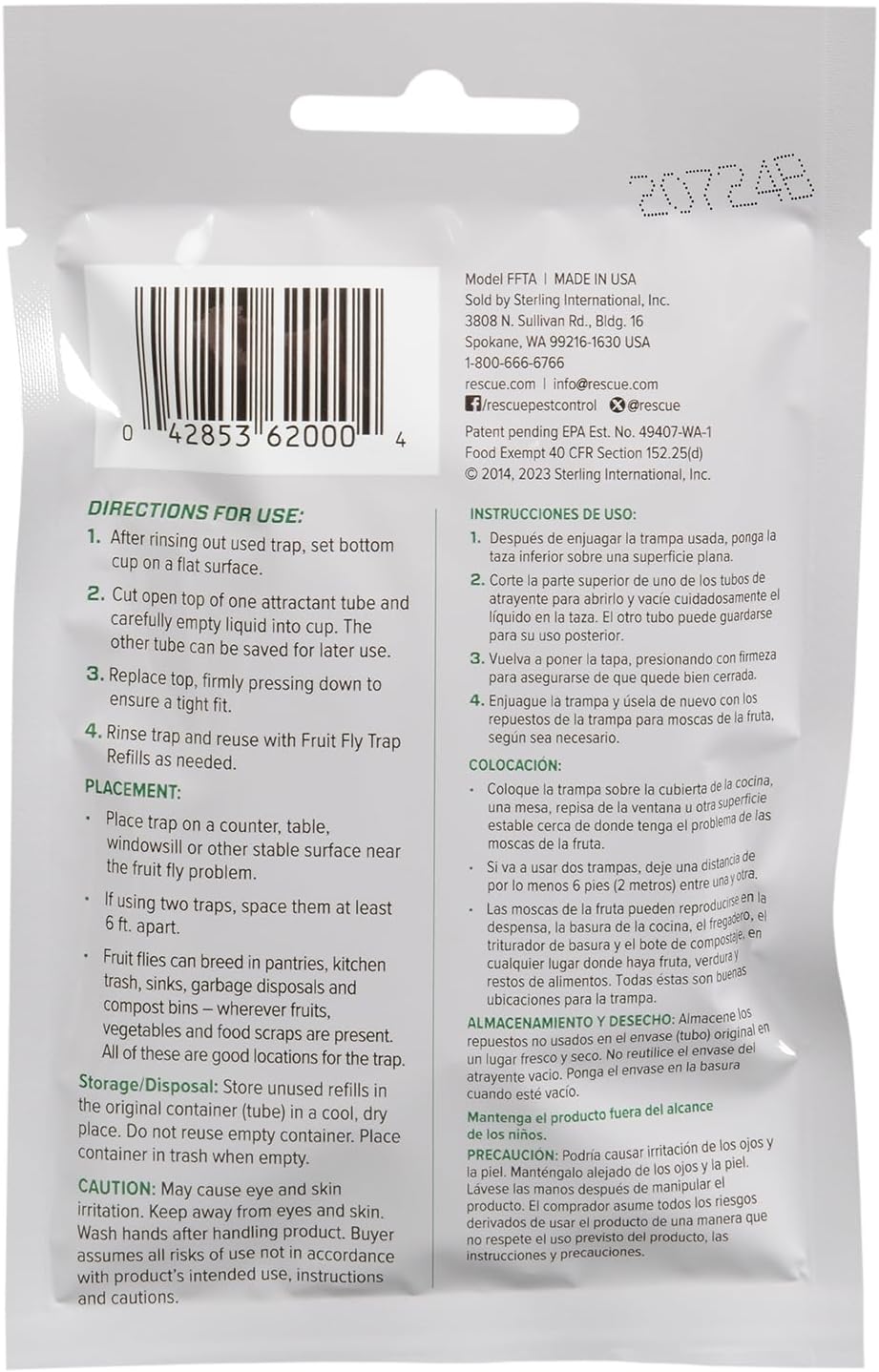 RESCUE! Fruit Fly Trap Bait Refill – 30 Day Supply – 2 Pack
