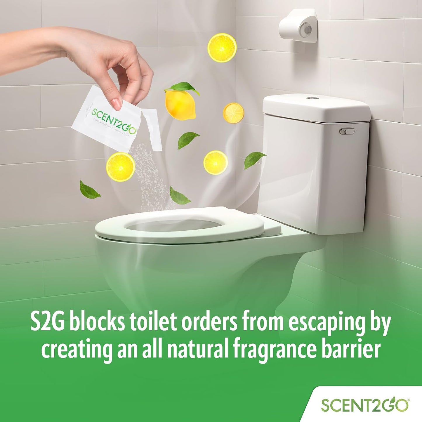 Scent2Go Toilet Odor Eliminator Powder – Before-You-Go Bathroom Deodorizer – Travel Size Single-Use Packets – No Spray, No Bottle, No Leak – TSA-Friendly, Plant-Based – Lemon + Mint, 20 Count