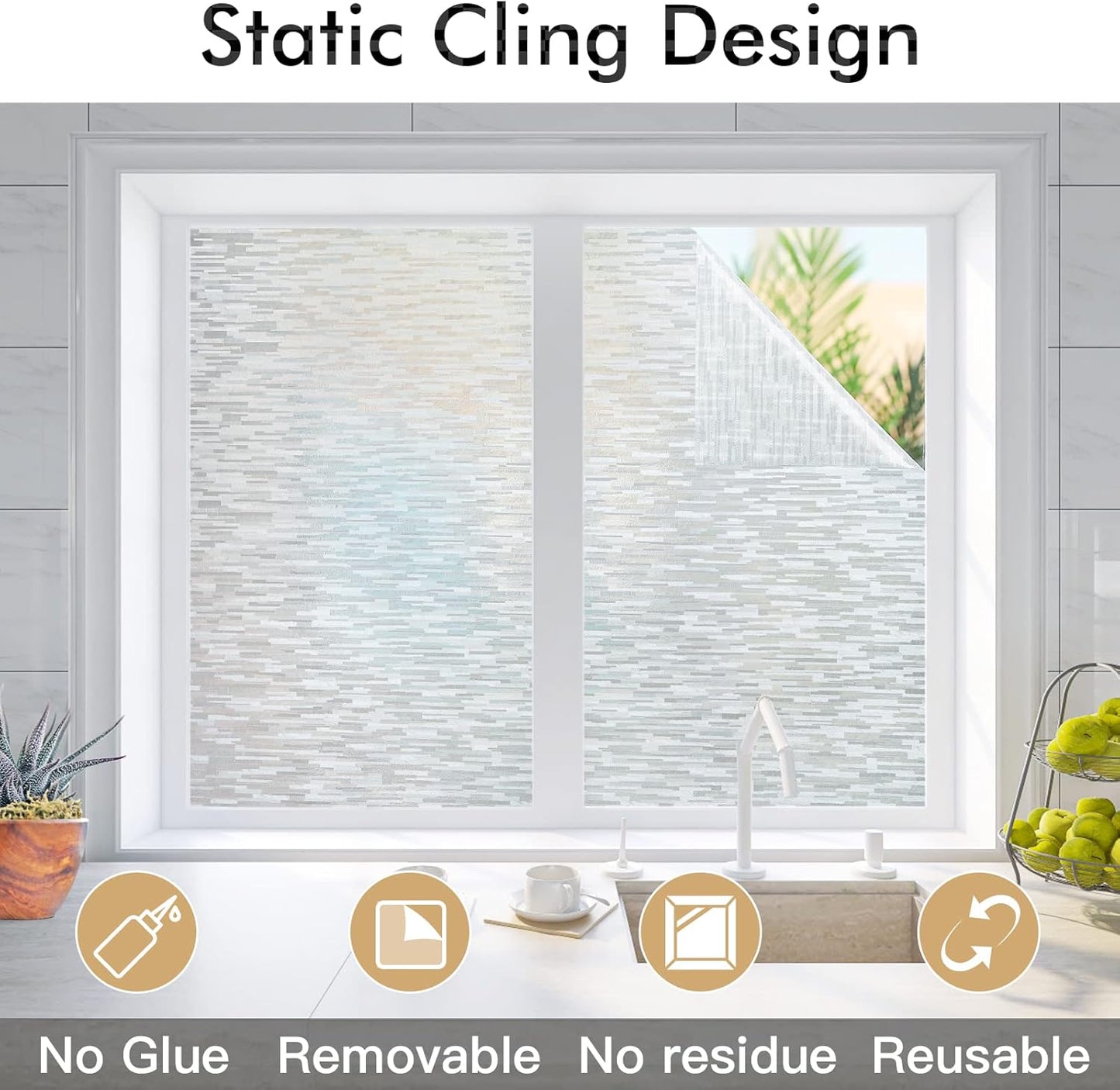 Haton Window Privacy Film, Frosted Glass Static Cling Sun Heat Blocking Window Clings, Frosting Opaque Coverings Stickers Tint for Home Office Door, Non Adhesive, White 17.5" x 78.7"