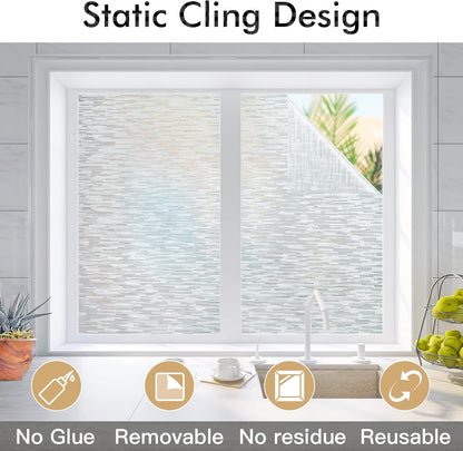 Haton Window Privacy Film, Frosted Glass Static Cling Sun Heat Blocking Window Clings, Frosting Opaque Coverings Stickers Tint for Home Office Door, Non Adhesive, White 17.5" x 78.7"