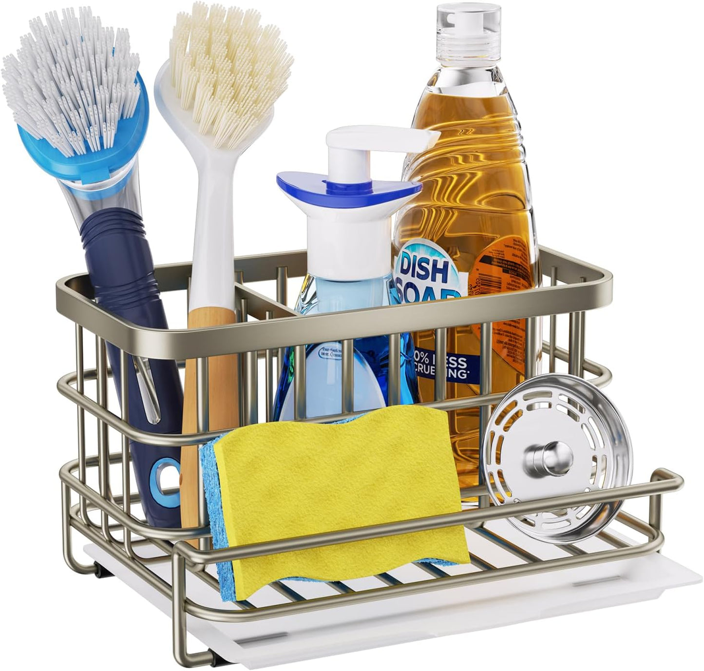HapiRm Kitchen Sink Organizer, SUS304 Stainless Steel Rustproof Multifunctional Large Sink Caddy with Sponge Holder and Drain Tray for Kitchen Countertop (Silver)