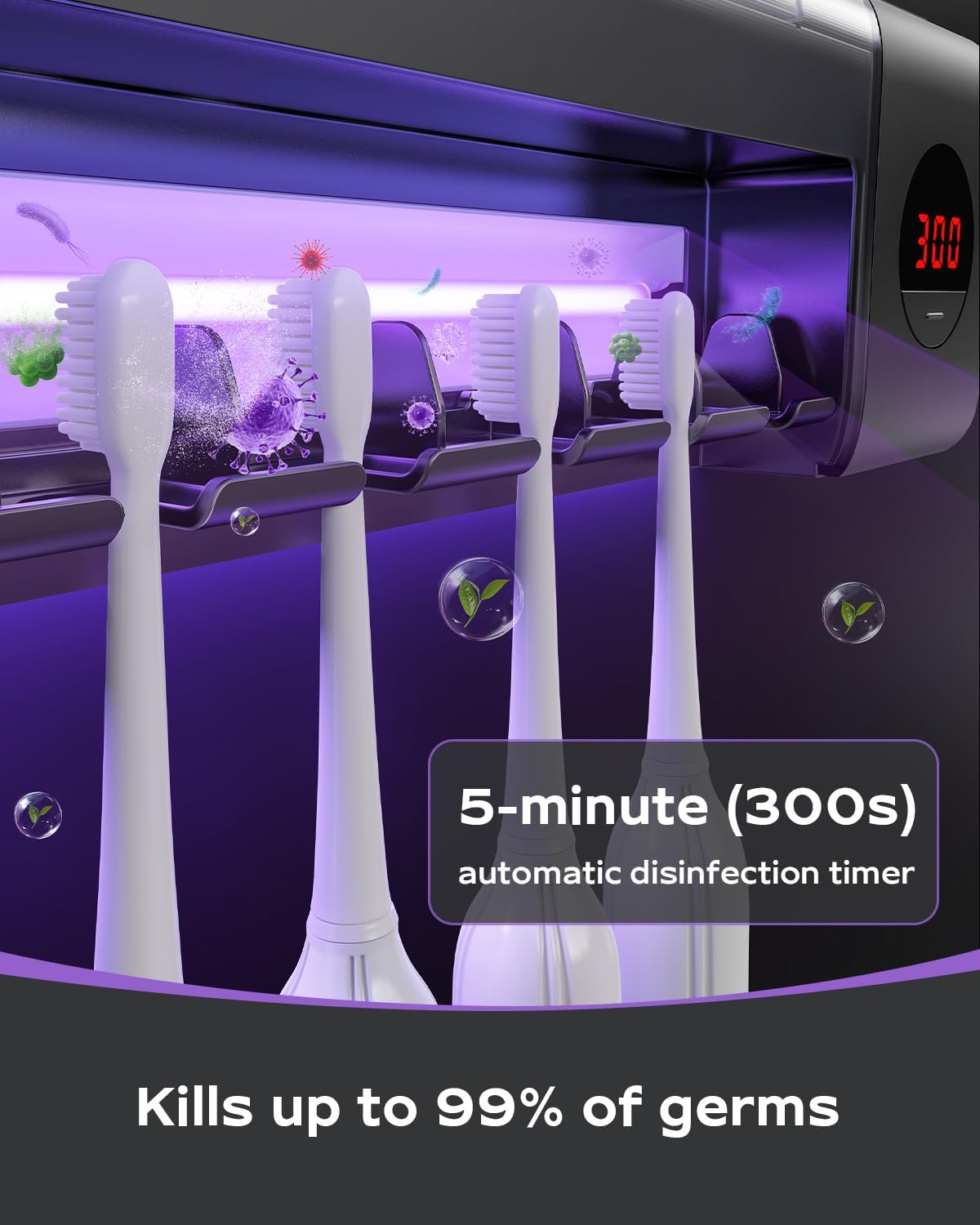 HouseGem Toothbrush Holder, Timer Function, 2000mAh Rechargeable Cordless Wall-Mounted Bathroom (White)