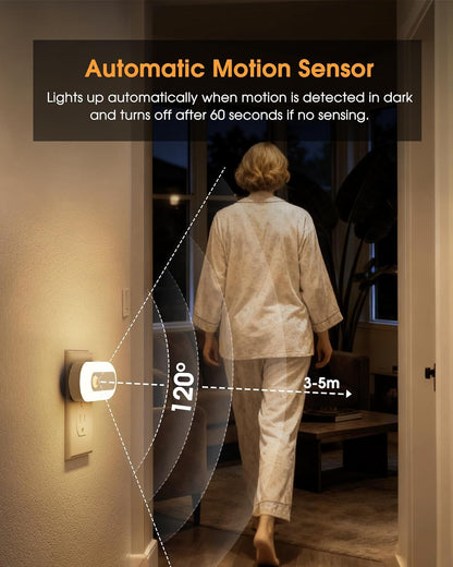 Plug-in LED Night Light with Motion Sensor & Dusk to Dawn Sensor, Dimmable Warm White Nightlight 30-100LM Adjustable Sleep Night Lights Plug Into Wall for Bedroom, Bathroom, Stairs, Hallway, 2 Pack