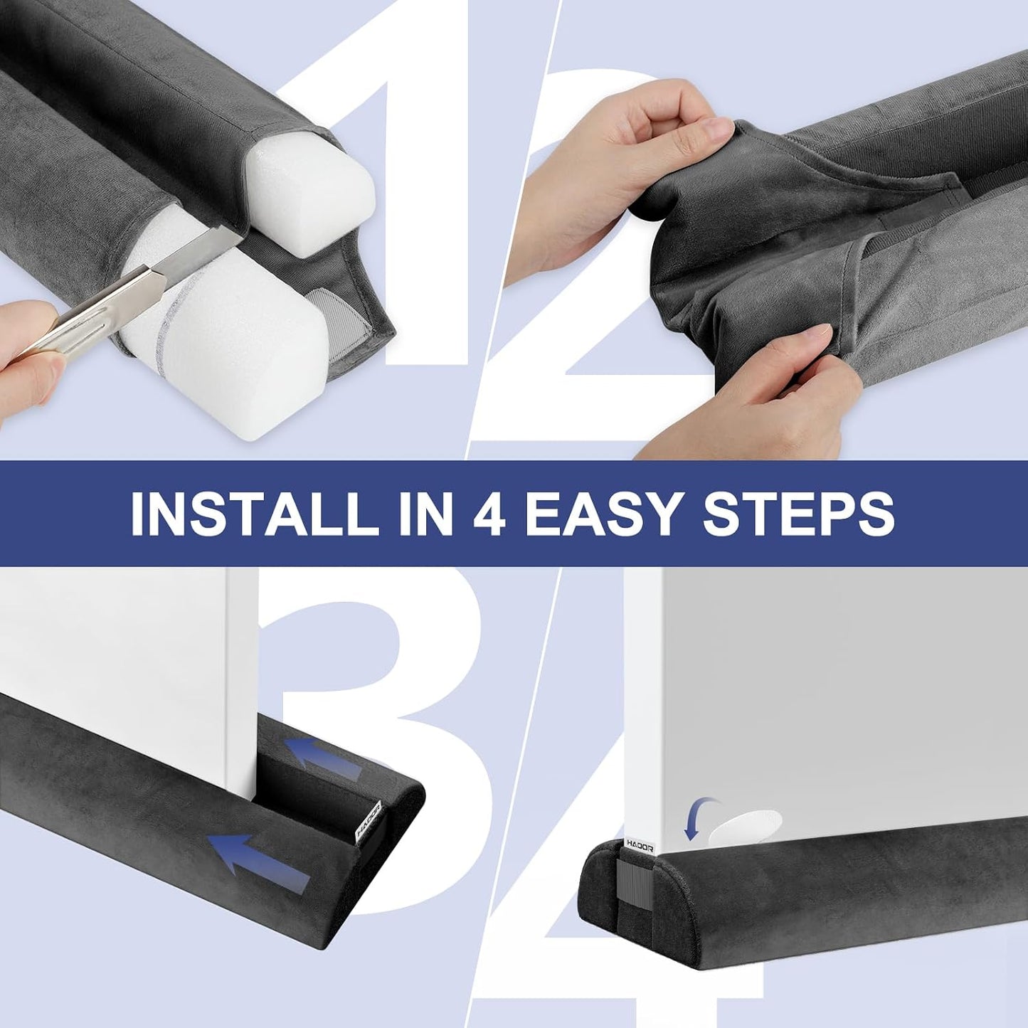 HADOR Door Draft Stopper for Bottom of Door, 36 Inch Under Draft Air Noise Light Blocker 30"- 36" Double Side Triangle Soundproof Sweep Filler Seal Gap up to 1.7" for Patio Sliding Door Guard, Grey