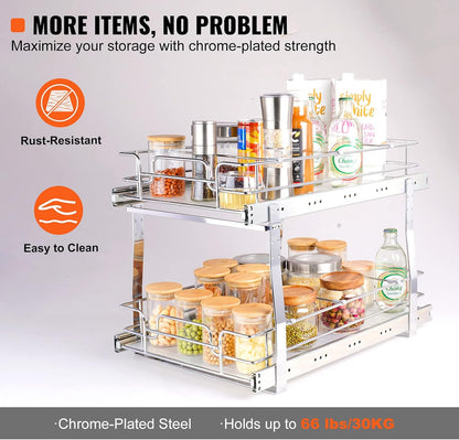 VEVOR Pull Out Cabinet Organizer, 12"W x 21"Dx15.2"H Heavy Duty Slide Out Pantry Shelves, Chrome-Plated Steel Roll Out Drawers for Home,13.5"Wx22"Dx19"H Inside Kitchen Cabinet, Bathroom, Under Sink