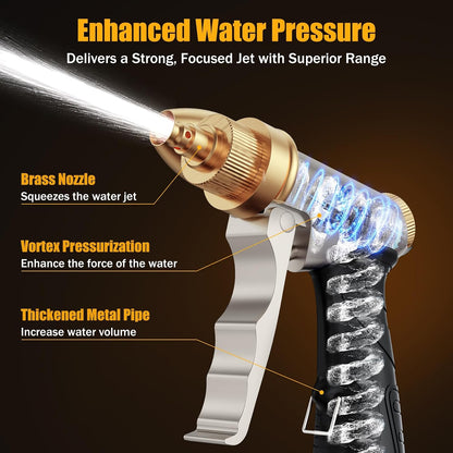 Heavy Duty Brass Garden Hose Nozzle High Pressure Metal Water Spray Nozzle with 4 Adjustable Patterns for Garden Watering, Car Washing & Pet Bathing (Brass)