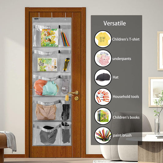 Weekly Kids Clothes Organizer Day of Week School Clothing Storage Monday to Friday Hanging Closet Organizer (GREY)