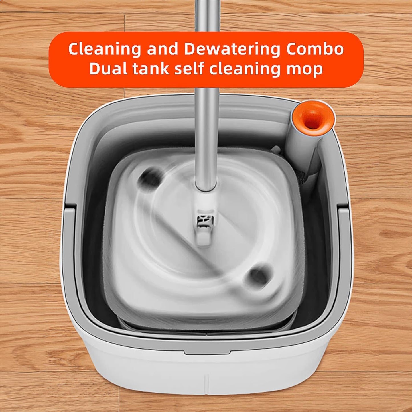 Spin Mop and Bucket Set with 2 Replaceable Microfiber Mop Pads with Self Separation Dirty and Clean Water System, Self Wringing 360° Rotating Square Mop Head for Hardwood Tile Marble Floors