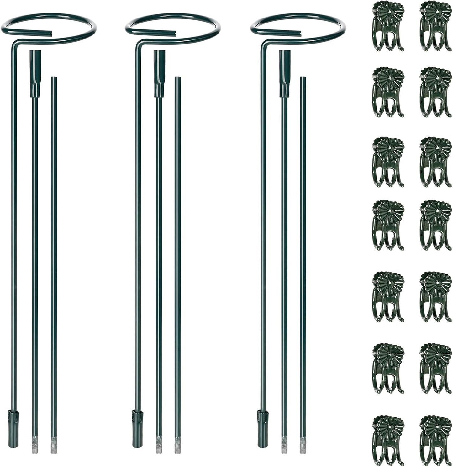 Mwellewm 6 Sets Plant Stakes 12/25/36 Inch Adjustable Plant Support Stakes Tall for Indoor Outdoor Plant Holder Stick Steel Garden Stem Pole Amaryllis Stakes with 30 Clip for Tomato Orchid Lily Flower