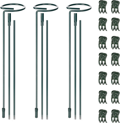 Mwellewm 6 Sets Plant Stakes 12/25/36 Inch Adjustable Plant Support Stakes Tall for Indoor Outdoor Plant Holder Stick Steel Garden Stem Pole Amaryllis Stakes with 30 Clip for Tomato Orchid Lily Flower