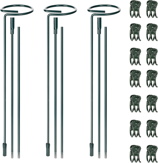 Mwellewm 6 Sets Plant Stakes 12/25/36 Inch Adjustable Plant Support Stakes Tall for Indoor Outdoor Plant Holder Stick Steel Garden Stem Pole Amaryllis Stakes with 30 Clip for Tomato Orchid Lily Flower