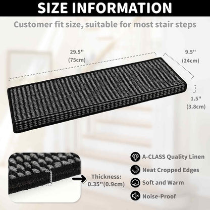 Brakki Bullnose Carpet Stair Treads, Non Slip Stair Treads for Wooden Steps Indoor, Stair Runner, Soft Stair Rugs, Edging Stair Protectors, Washable, 29.5"x9.5"x1.5" 14pcs, Beige