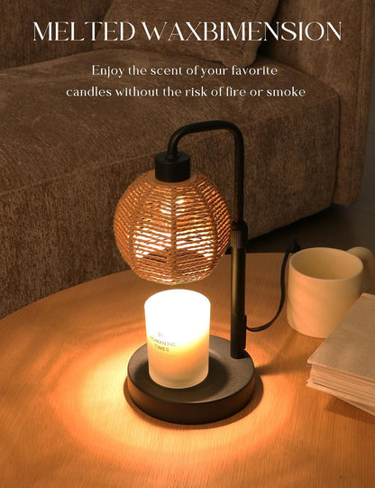 Candle Warmer Lamp with Timer Dimmable, Natural Weaving Boho Electric Candle Lamp, Wax Warmer Lamp for Mothers Day Gifts for Mom, House Warming Gifts New Home Decor