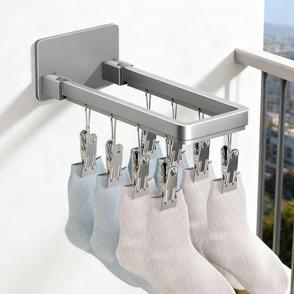 Pssopp Wall Mounted Drying Rack, Zinc Alloy Foldable Wall Clothes Rack, Space Saving Laundry Hanger 8 X 6.2 Cm for Socks Bras Underwear Towels in Laundry Room Bathroom (8 Clips (23.3cm/9.2in))