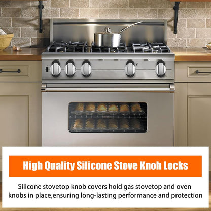 Child Proof Stove Knob Locks - Silicone Push-Turn Knobs Safety Covers for Gas & Electric Stoves - 5 Pack