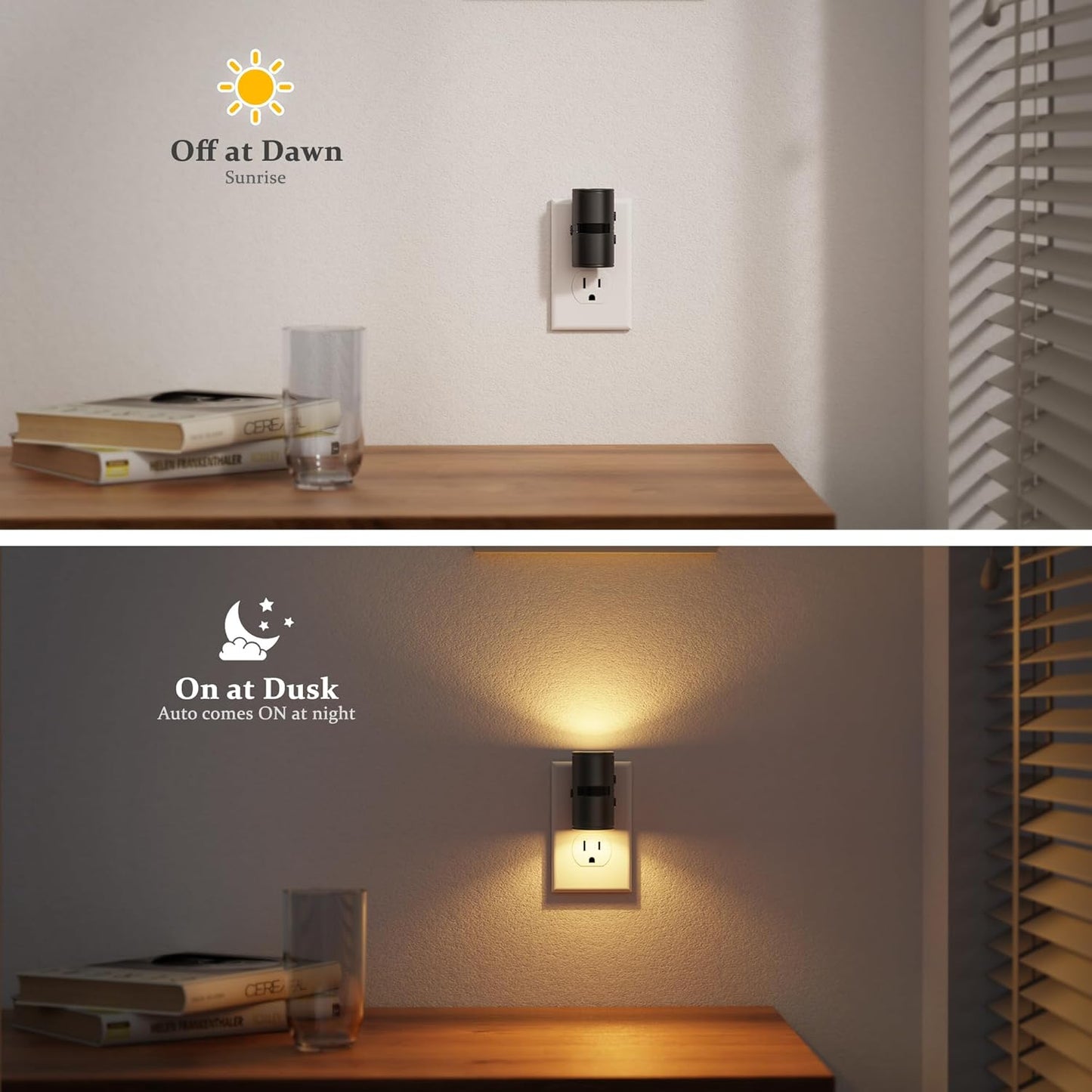 JandCase Motion Night Light, Rotating Night Lights Plug into Wall, 3 Colors 3000K-5000K-Amber, Dusk to Dawn & Motion Sensor, 3 Level Brightness Nightlight for Bathroom Bedroom Hallway [2 Pack]